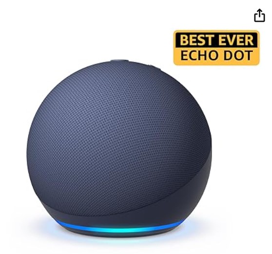 User giving Amazon Echo Dot 5th Gen a 5-star rating for sound quality and smart features"