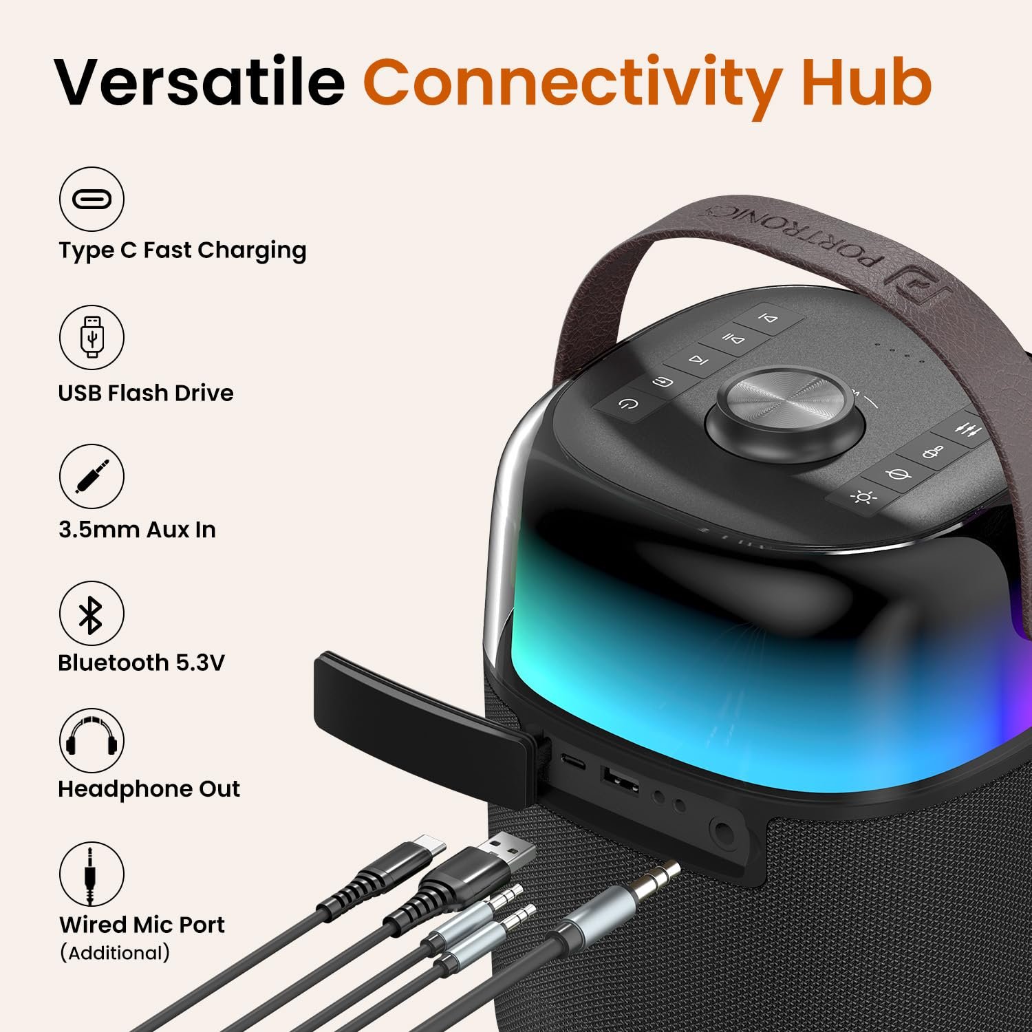 Portronics Dash 4. Portronics Dash 4 50W Bluetooth speaker with wireless mic and RGB lights