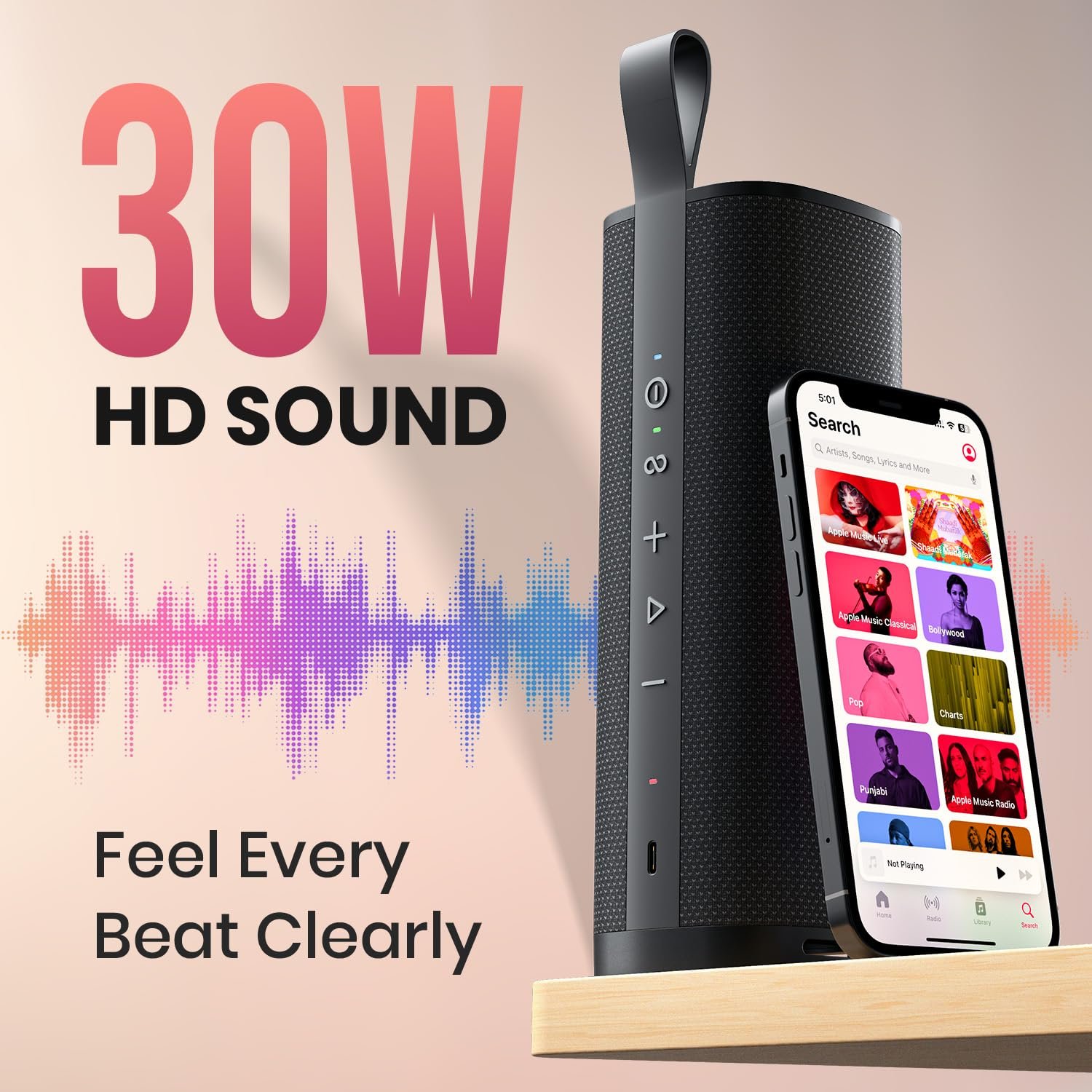 Portronics Fynix 30W. Portronics Fynix 30W Bluetooth Speaker black with dual passive radiators and 360° sound
